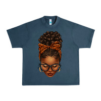 Midnight Navy afro messy bun orange leopard bow Urban Heavy Tee - texasbilliewilder