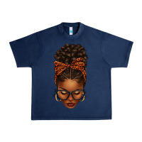 Navy afro messy bun orange leopard bow Urban Heavy Tee - texasbilliewilder