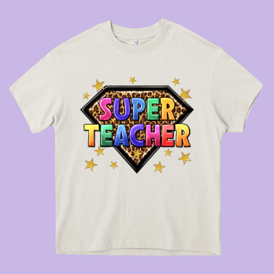 Super Teacher With Leopard Heavy Core Tee Designed By Nancycooperartshop