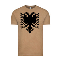 Vintage Coffee Albanian Flag Eagle Double Red Albania Shqipe Kosovo Vintage Tee - longCreatives