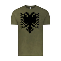 Vintage Olive Albanian Flag Eagle Double Red Albania Shqipe Kosovo Vintage Tee - longCreatives