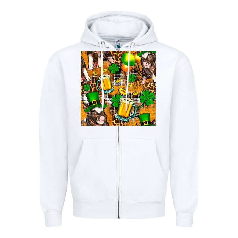 St. Patrick's Day Pig With Beer And Shamrock Seamless Zipper Hoodie by FaDigitalArtStudio | Teevron