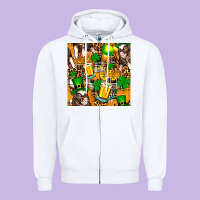 St. Patrick's Day Pig With Beer And Shamrock Seamless Zipper Hoodie Designed By Fadigitalartstudio