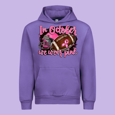 In October We Wear Pink With Football Urban Hoodie Designed By Barkaloodesign