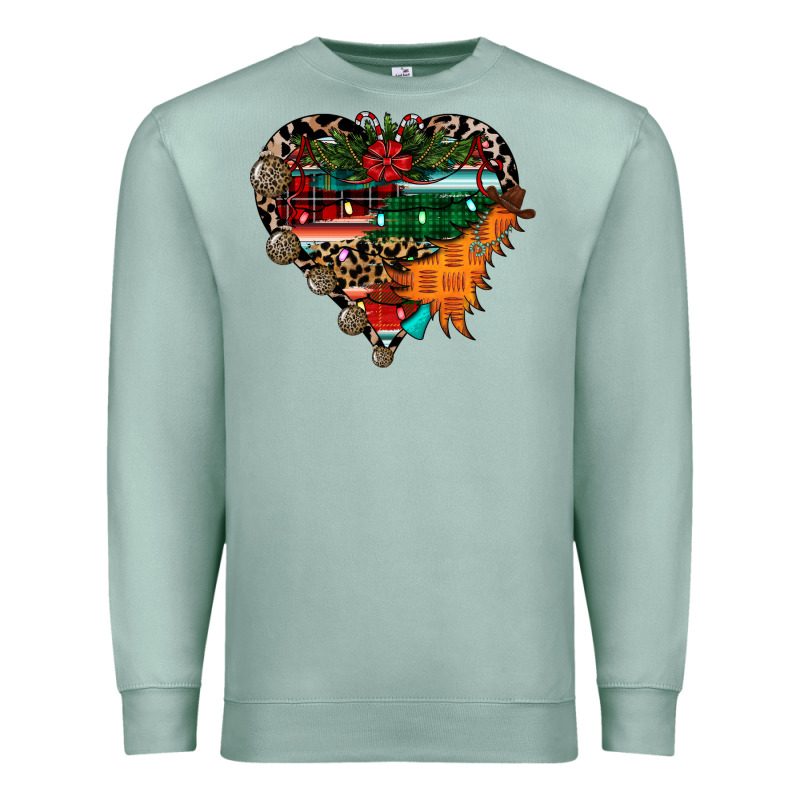 Festive Western Christmas Heart Premium Sweatshirt by CowhideDigitalArt | Teevron