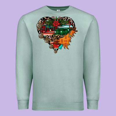 Festive Western Christmas Heart Premium Sweatshirt Designed By Cowhidedigitalart
