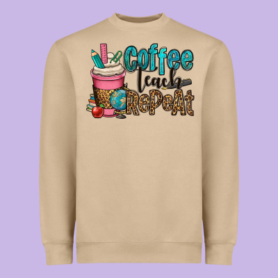 Coffee Teach Repeat Heavyweight Sweatshirt Designed By Oliviacreatesart