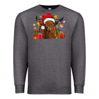 Charcoal Heather festive highland cow Premium Sweatshirt - CowhideDigitalArt