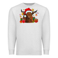 Oatmeal Heather festive highland cow Premium Sweatshirt - CowhideDigitalArt