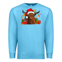 Ocean Blue festive highland cow Premium Sweatshirt - CowhideDigitalArt