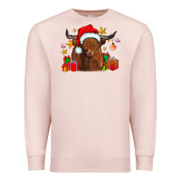 Pale Pink festive highland cow Premium Sweatshirt - CowhideDigitalArt