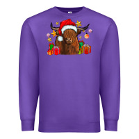 Purple festive highland cow Premium Sweatshirt - CowhideDigitalArt
