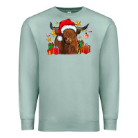 Seafoam festive highland cow Premium Sweatshirt - CowhideDigitalArt