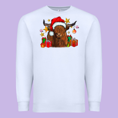 Festive Highland Cow Premium Sweatshirt Designed By Cowhidedigitalart