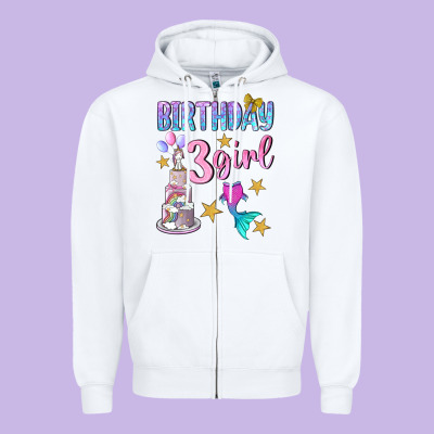 Birthday Girl 3 Zipper Hoodie Designed By Bundleandbundleshop