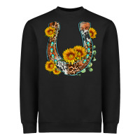 Black western leopard cowhide sunflowers horseshoe Heavyweight Sweatshirt - OliviaCreatesArt