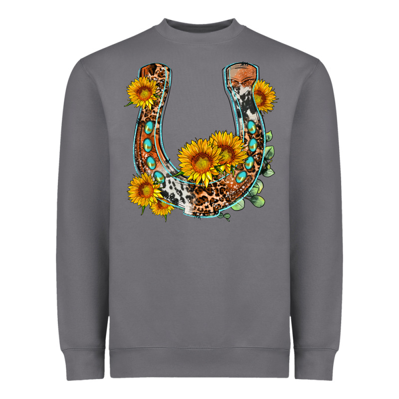 Western Leopard Cowhide Sunflowers Horseshoe Heavyweight Sweatshirt by OliviaCreatesArt | Teevron