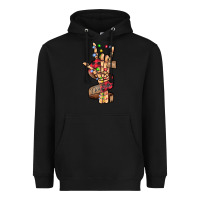 Black merry christmas skeleton hand Heavyweight Hoodie - CowhideDigitalArt