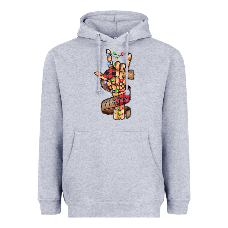 Merry Christmas Skeleton Hand Heavyweight Hoodie by CowhideDigitalArt | Teevron