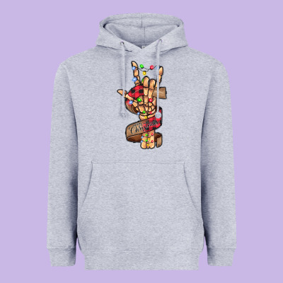 Merry Christmas Skeleton Hand Heavyweight Hoodie Designed By Cowhidedigitalart