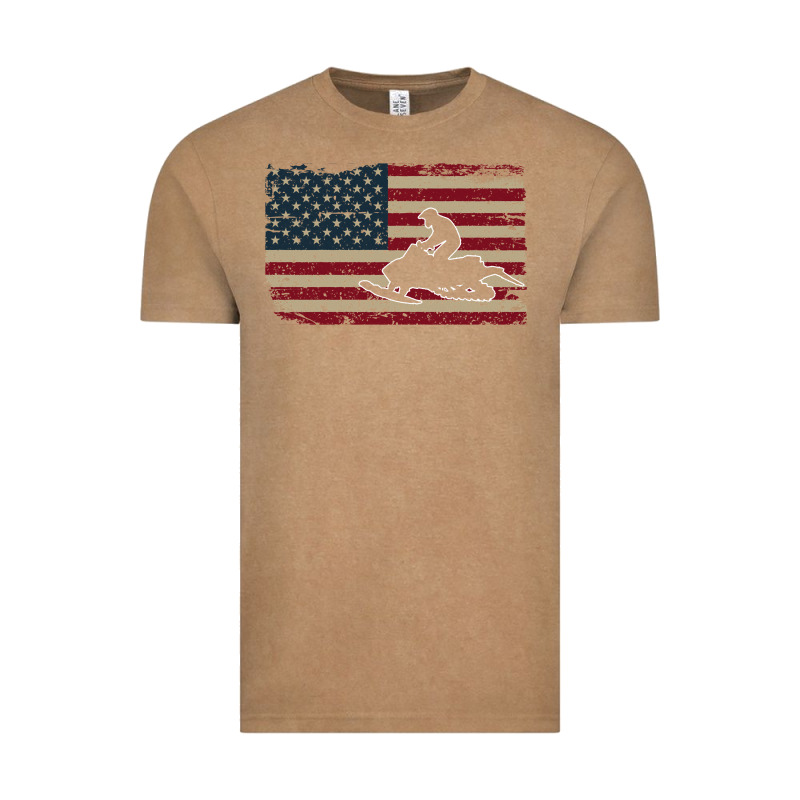 Snowmobile Usa Flag Snow Sled Patriotic Snowmobiling Gift Vintage Tee by longCreatives | Teevron
