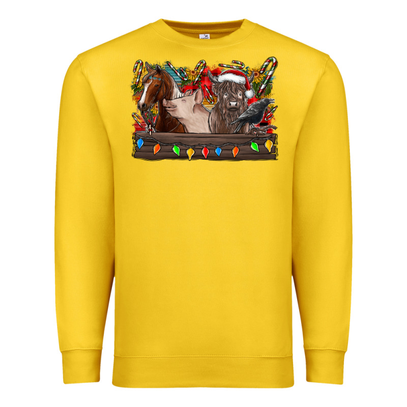 Festive Farmyard Gathering Premium Sweatshirt by CowhideDigitalArt | Teevron