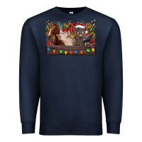 Navy festive farmyard gathering Premium Sweatshirt - CowhideDigitalArt