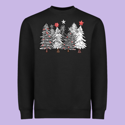 Black And White Christmas Trees With Lights Heavyweight Sweatshirt Designed By Fadigitalartstudio