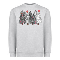 Heather Grey black and white christmas trees with lights Heavyweight Sweatshirt - FaDigitalArtStudio