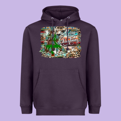 Merry Christmas Tree Western Heavyweight Hoodie Designed By Cowhidedigitalart