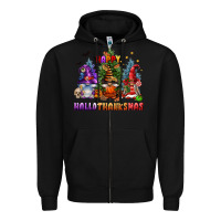Black happy hallothanksmas Zipper Hoodie - FaDigitalArtStudio