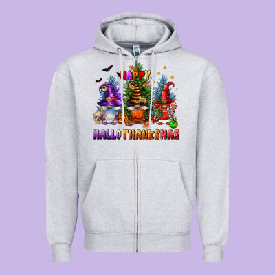Happy Hallothanksmas Zipper Hoodie Designed By Fadigitalartstudio