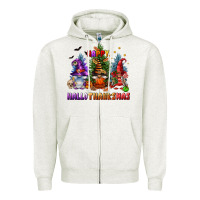 Oatmeal Heather happy hallothanksmas Zipper Hoodie - FaDigitalArtStudio