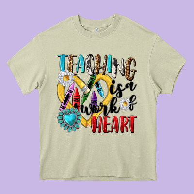 Teaching Is A Work Of Heart Heavy Core Tee Designed By Nancycooperartshop