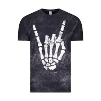 Cloud Black Rock Hand Sign Skeleton Rock N Roll Halloween Faux Pocket Vintage Tee - longCreatives