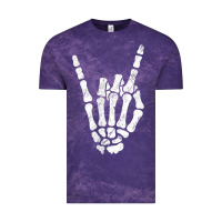 Cloud Purple Rock Hand Sign Skeleton Rock N Roll Halloween Faux Pocket Vintage Tee - longCreatives