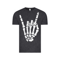 Vintage Black Rock Hand Sign Skeleton Rock N Roll Halloween Faux Pocket Vintage Tee - longCreatives