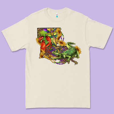 Louisiana Map With Mardi Gras Crocodile Premium Tee Designed By Ranaportraitstore