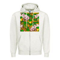 Oatmeal Heather St patricks  day pig with candy and pot of gold  seamless pattern Zipper Hoodie - FaDigitalArtStudio