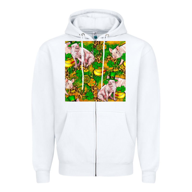 St Patricks  Day Pig With Candy And Pot Of Gold  Seamless Pattern Zipper Hoodie by FaDigitalArtStudio | Teevron