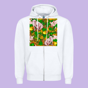 St Patricks  Day Pig With Candy And Pot Of Gold  Seamless Pattern Zipper Hoodie Designed By Fadigitalartstudio