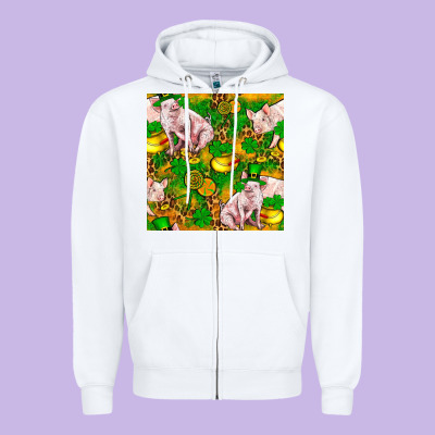 St Patricks  Day Pig With Candy And Pot Of Gold  Seamless Pattern Zipper Hoodie Designed By Fadigitalartstudio