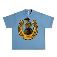 Pebble Blue horseshoe and cowgirl Urban Heavy Tee - JahusDesignShop