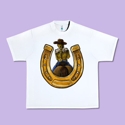 Horseshoe And Cowgirl Urban Heavy Tee Designed By Jahusdesignshop