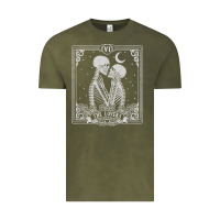 Vintage Olive The Lovers Tarot Card Skeleton Valentines Halloween Occult Vintage Tee - longCreatives