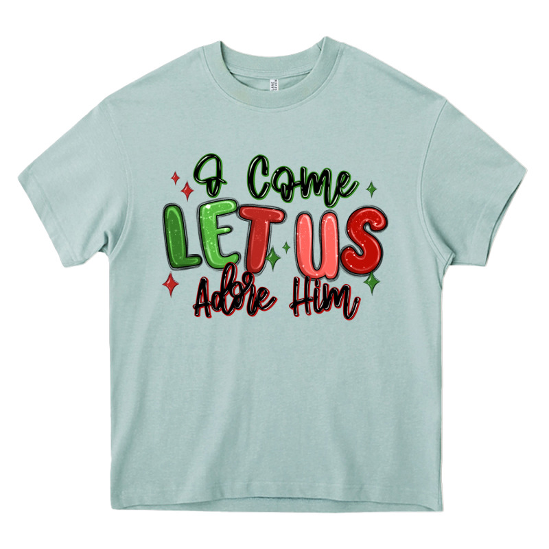 O Come Let Us Adore Him Christmas Heavy Core Tee by MaliasSmallBusiness | Teevron