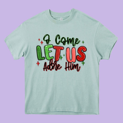 O Come Let Us Adore Him Christmas Heavy Core Tee Designed By Maliassmallbusiness