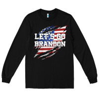 Black Let's Go Brandon Ripped Cloth with American Flag Long Sleeve Tee - Jasminsmagicworld