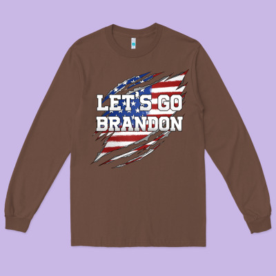 Let's Go Brandon Ripped Cloth With American Flag Long Sleeve Tee Designed By Jasminsmagicworld