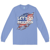 Colony Blue Let's Go Brandon Ripped Cloth with American Flag Long Sleeve Tee - Jasminsmagicworld